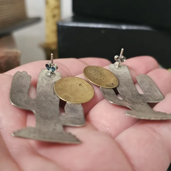 Sterling Silver Cactus Pierced Earrings - Picture 7 of 11